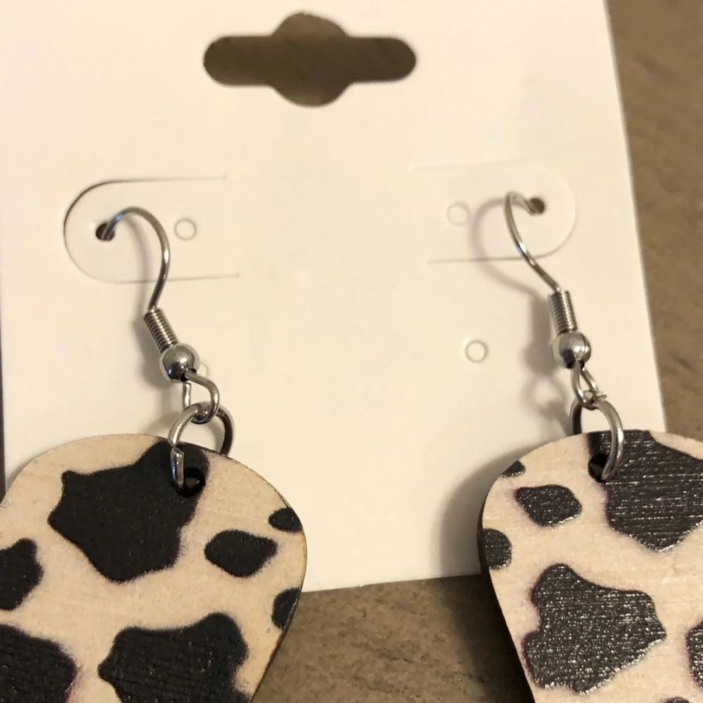 Jewelry - Wooden Cow Print Boot Fashion Jewelry Earrings